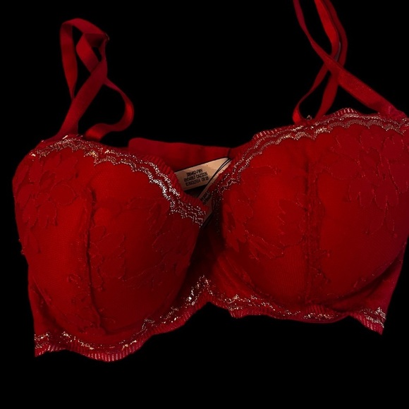 Victoria Secret Dream Angel Red Lace Trim Bra Sz 34B Lined Demi - Picture 5 of 10